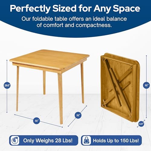 Stakmore Classic Straight Edge Square Wood Folding Table, 32x32, Oak