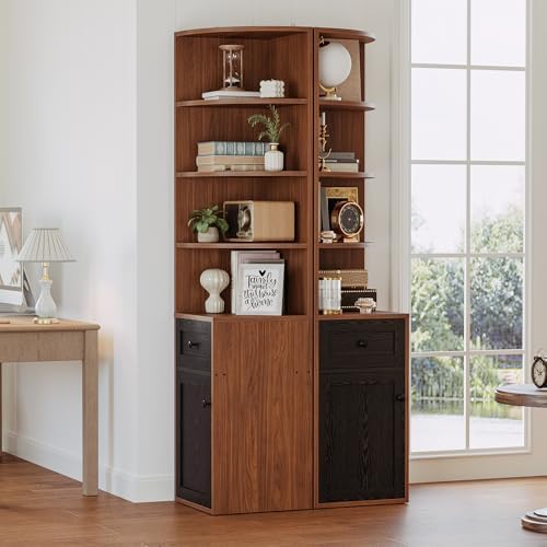 IRONCK Corner Bookshelf and Bookcase, 71" H Wooden Book Shelves 4 Tier w...