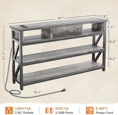 Mexin Console Table with Outlets and USB Ports, Entryway Table with Drawer St...