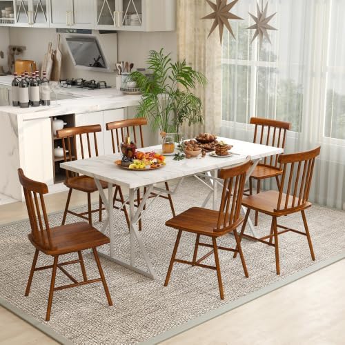 HOMCOM Windsor Dining Chairs Set of 4 Spindle Backrest Light Brown