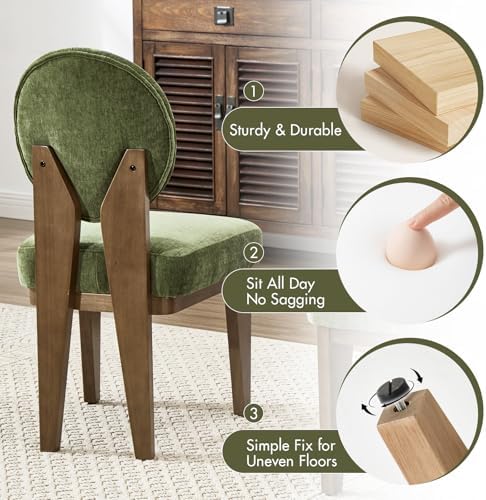 Hyfirm Mid-Century Modern Walnut Dining Chairs Set of 4, Vintage Green Wooden...