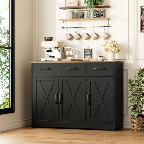 HOSTACK Kitchen Buffet Cabinet with Storage, Sideboard Coffee Bar, Black
