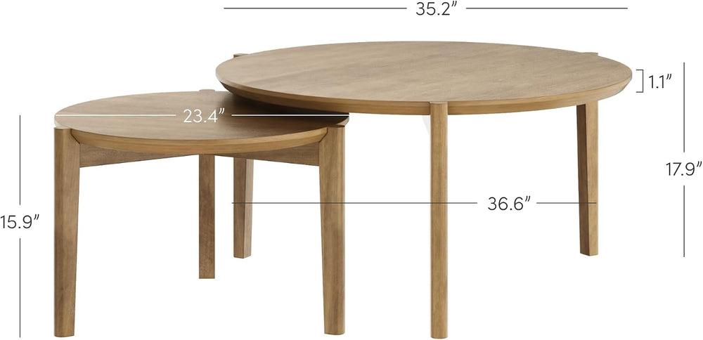 Nathan James Kendall Round Modern Nesting Coffee Set of 2, Stacking Living Ro...