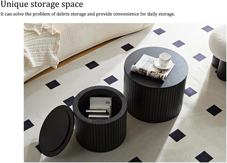 MEETAKING 19Inch Nesting Coffee Table Set of 2,Modern Round Wooden Coffee Tab...