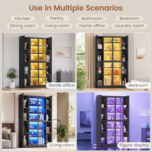 SEDETA 71" Tall 6-Tier Display Cabinet with Doors and Adjustable Shelves