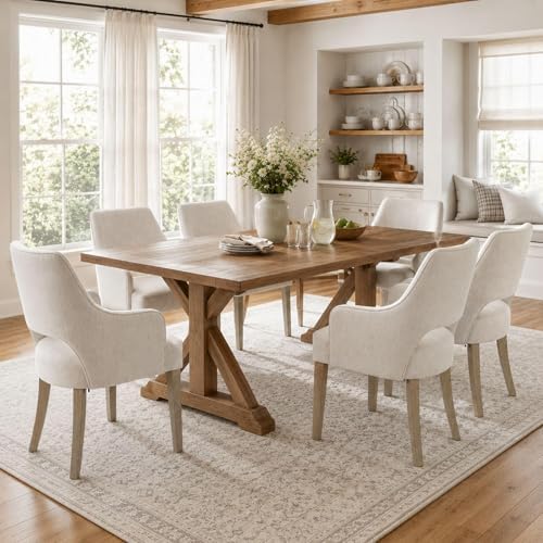 Dining Chairs Set of 4 Linen Upholstered Accent Kitchen Chair with Hollow Bac...
