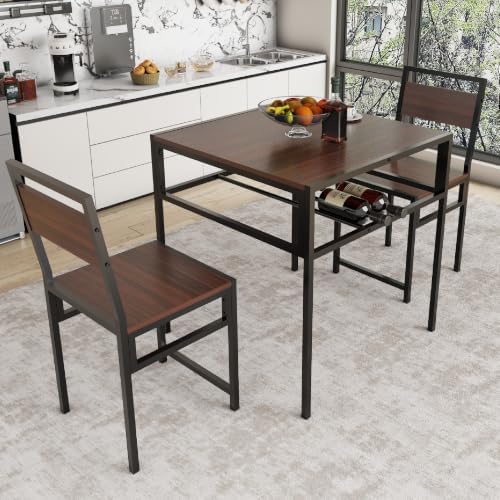 KEIKI 3-Piece Small Dinner Table Set for 2-4 Dinning with Storage, Walnut
