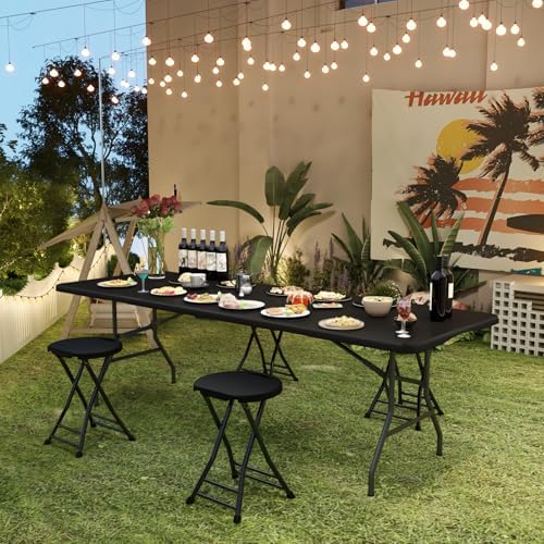 4 Pack Folding Stools with Foldable Table 6ft, Heavy Duty Dining Table and Ch...