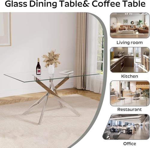 Modern Glass Dining Table Set for 4, 5-Piece Rectangular Kitchen Table Set wi...