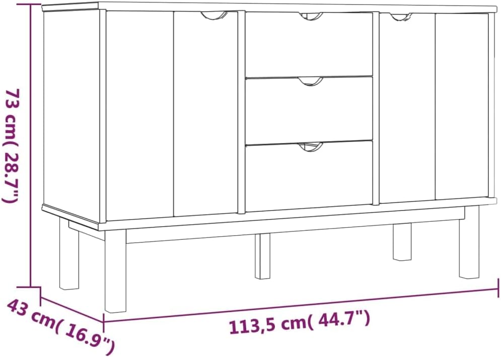 Scandinavian Sideboard Solid Pine Wood Engineered Wood Medium Large Brown 4 P...