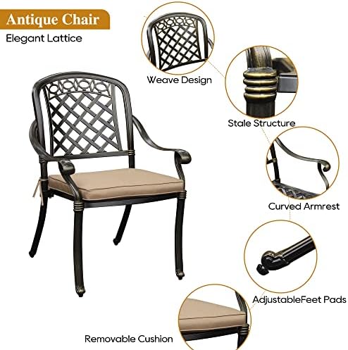 5-Piece Cast Aluminum Outdoor Patio Dining Set, All Weather Cast Aluminum Out...