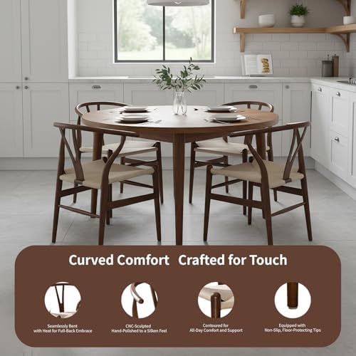 Polynices Wishbone Chairs Set of 2, Rattan Dining Chairs (Walnut)