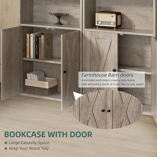 Modern Bookshelf with Doors, Industrial Bookshelves with 6-Tier Shelf, 71 inc...