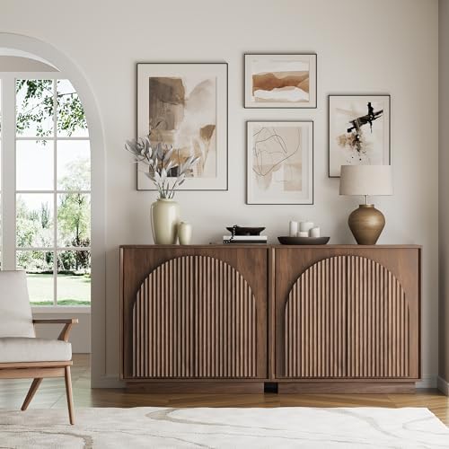 win2win 31.5" Small Buffet Cabinet with Storage, Arched Doors, Walnut, 1PCS