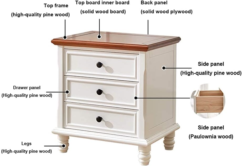 Nightstand Modern Solid Wood Bedside Storage Cabinet with 3 Layers of Drawers...