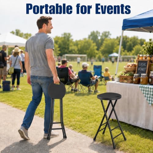 Folding Stool, Black 24 Inch Foldable Bar Stool with Handle