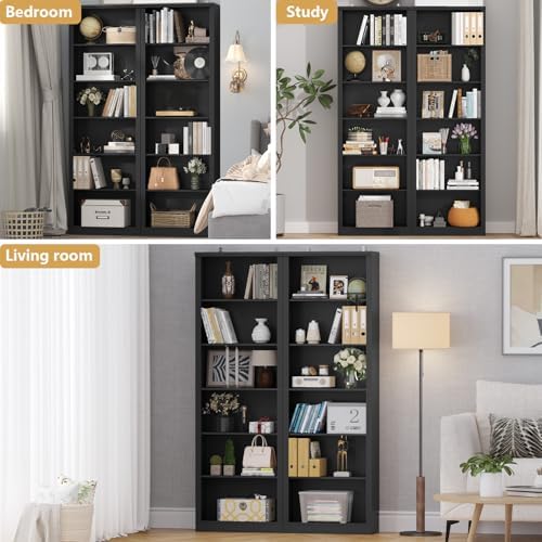 Thacuok 75" Tall Bookshelf Set of 2, 6 Tier Bookshelf with Adjustable Sh...