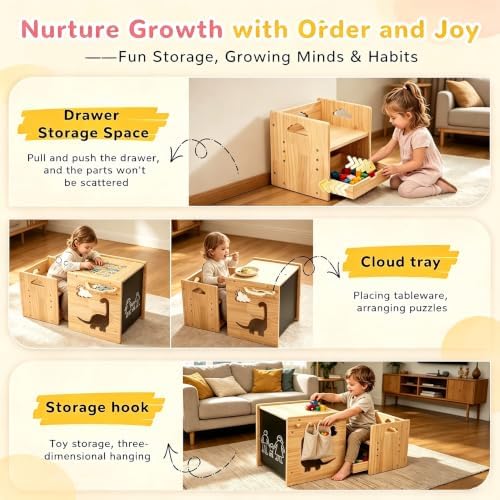 Brobear Weaning Table and Chair Set for 3-Layer Adjustable, Storage Drawer