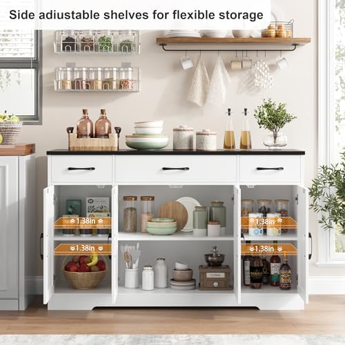 HOSTACK Kitchen Buffet Sideboard Storage Cabinet, Coffee Bar Cabinet, White