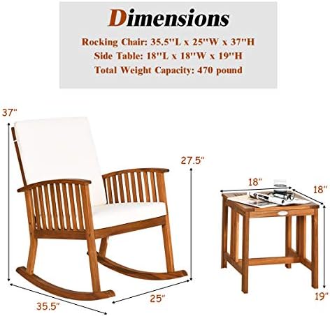 Tangkula Patio Rocking Chair with Table, Soft Cushions of Detachable Cover