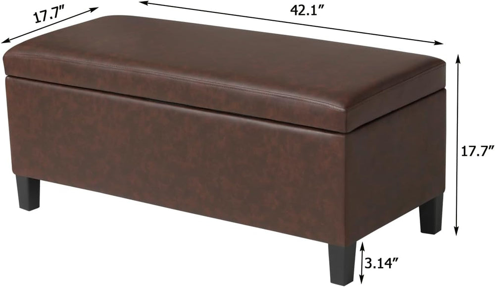 Adeco 42" Storage Leather Bench for Living Room – Black & Red Two-To...