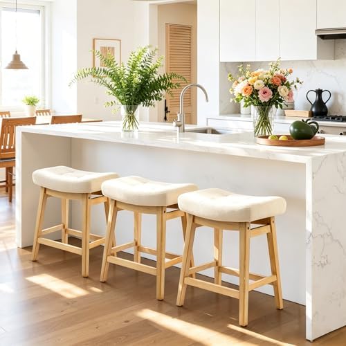 Counter Height Bar Stools Set of 3 for Kitchen Counter, Backless Farmhouse Is...