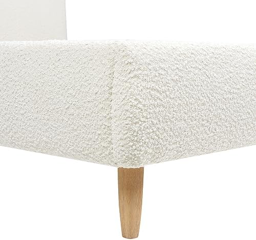 GOWE Roman Curved Headboard Upholstered Platform Bed, Queen, Ivory White Boucle