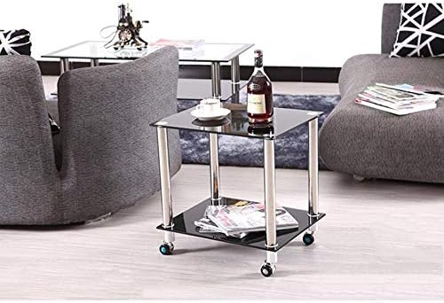 Telephone Table, Sofa Side Table,Square Tempered Glass Small Coffee Table,Tel...