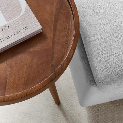 Modway Chiro Solid Wood Side Table in Walnut with Tray Top - Mid-Century Mode...