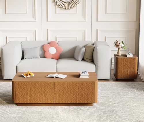 2 Pieces Living Room Table Set, Mid Century Modern Hammer Texture Coffee Tabl...