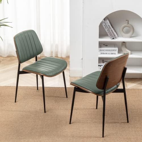LUNLING Dining Chairs Set of 2 Mid Century Modern Retro Faux Leather Chair wi...