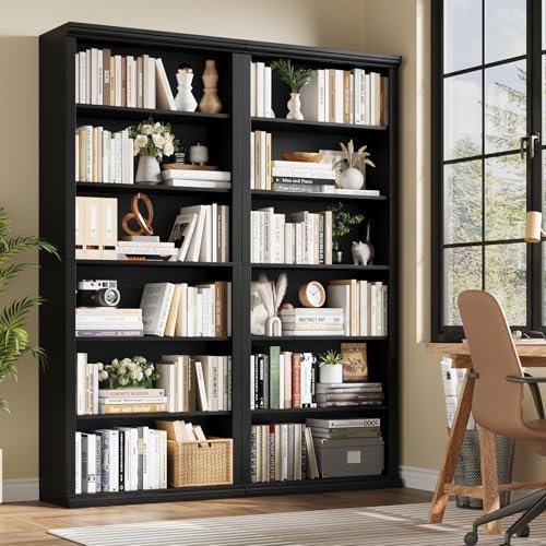 Rresyet Bookcase and Bookshelves, 28" W Tall Bookshelf, Black