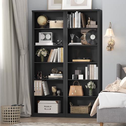 Thacuok 75" Tall Bookshelf Set of 2, 6 Tier Bookshelf with Adjustable Sh...
