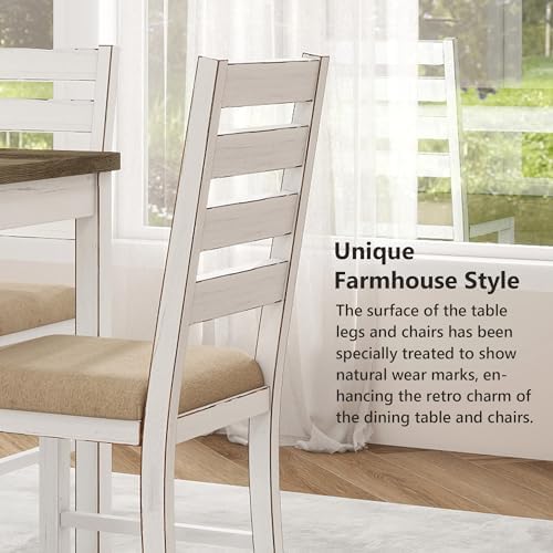 ROCSUMOO 6 Piece Farmhouse Dining Table Set with 4 Chairs and 1 Bench