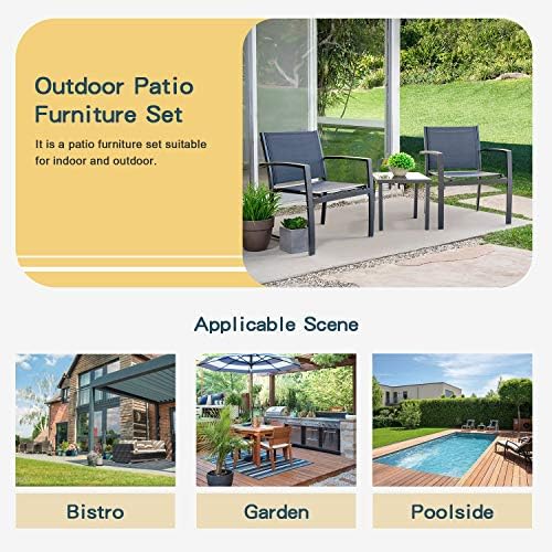 Homall 3 Pieces Patio Furniture Set Outdoor Patio Conversation Textilene Bist...