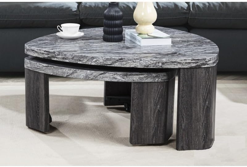 39" Durable Marble Laminate Nesting Coffee Table, Boo Coffee Table with ...