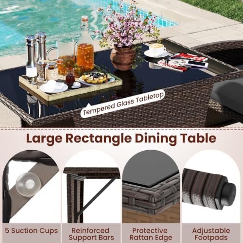 Tangkula 3 Piece Patio Wicker Dining Set, 2 Rattan Chairs with Rectangle Temp...