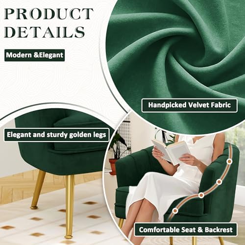 Andeworld Velvet Accent Chair, Barrel Armchair, Green | Velvet Upholstery, Go...