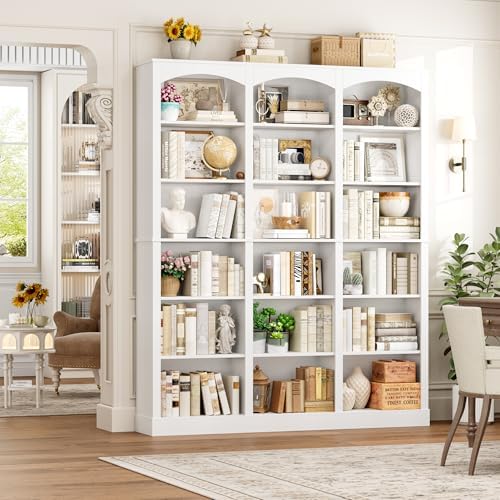 FACBOTALL 71" Triple Wide Bookshelf, 6 Tier Large Arch White Bookshelf