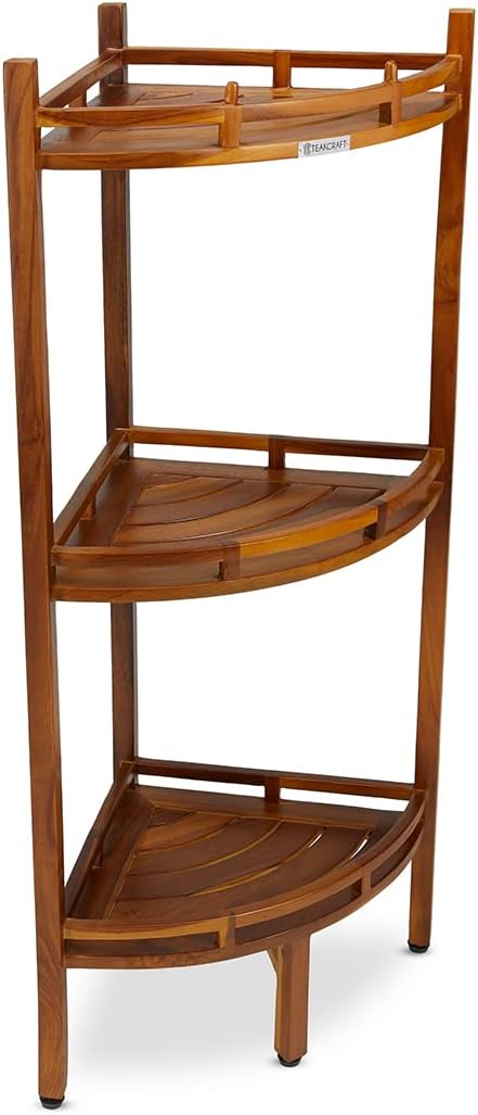 Teak Corner Shower Shelf, 3 Tier, 14Wx14Lx39.5H inches, Fully Assembled, The OM