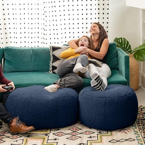 Jaxx Ellis Ottoman Shearling Faux-Lamb Plush Pouf for Modern Interior Design,...