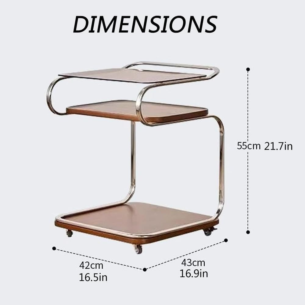 3 Tier Side Table with Glass Desktop TV Tray End Table with Storage Shelf and...