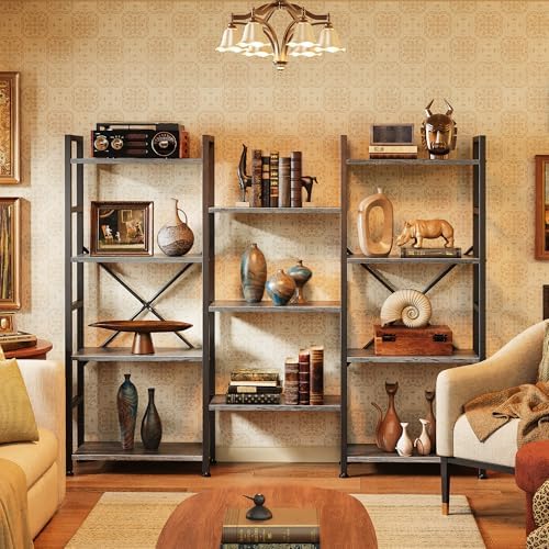 SUPERJARE Triple Bookshelf, Bookcase with 11 Open Display Shelves, Wide Book ...