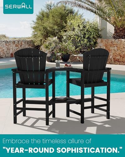 SERWALL Tall Adirondack Chairs Set of 2, HDPE Bar Height Outdoor Chairs
