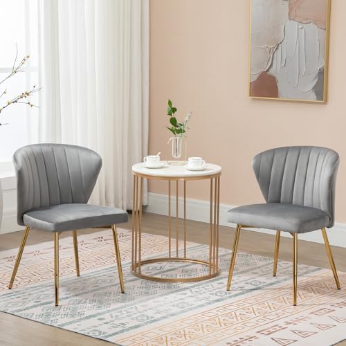 Velvet Dining Chairs Set of 2, Modern Upholstered Vanity Chairs with Golden M...