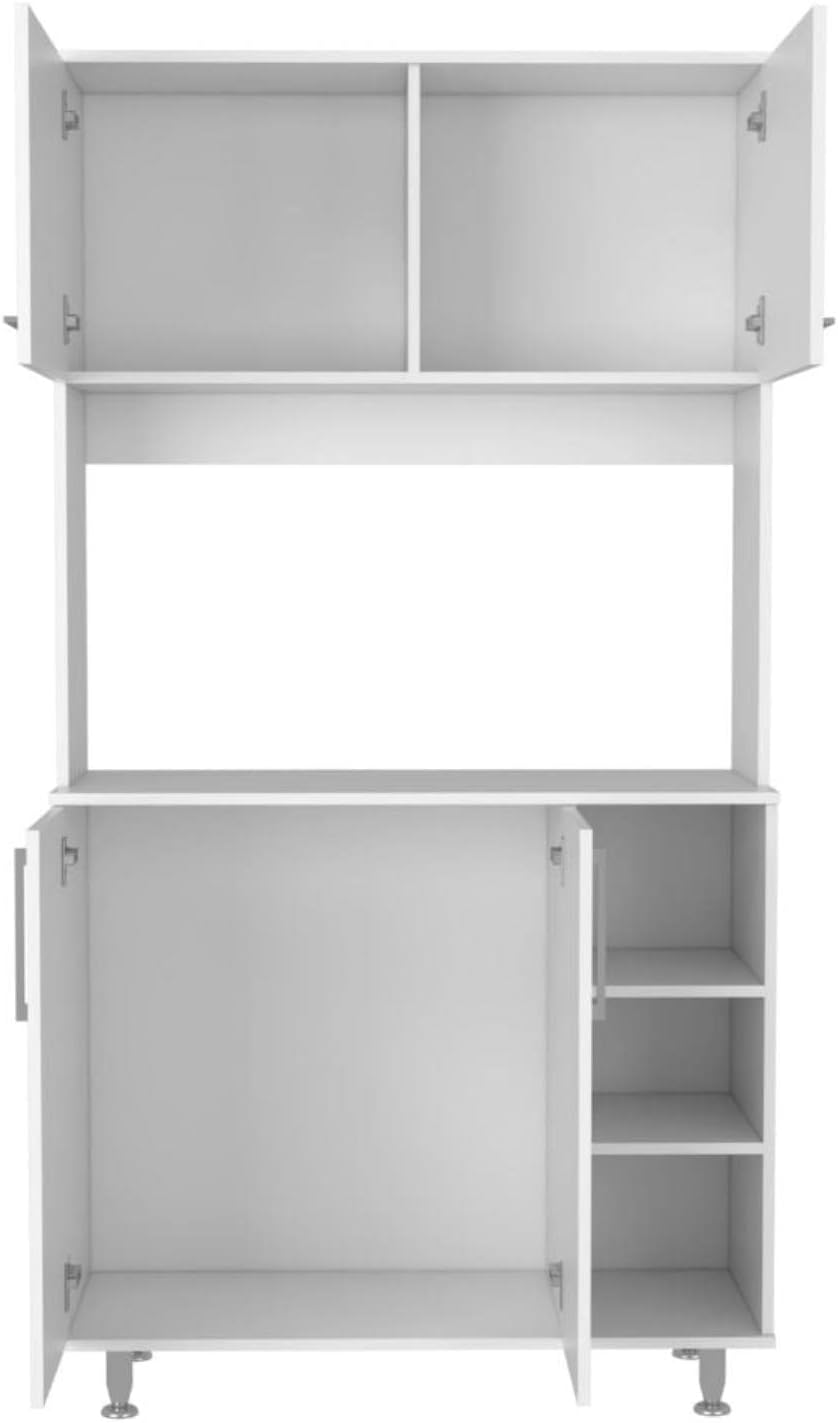 Malta Kitchen Pantry Double Door Cabinet, 4 Legs, 3 Shelves, White