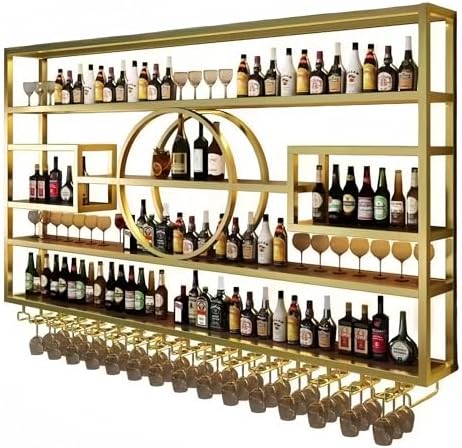 47in Modern Wine Rack Wall Mounted, Metal Wall Bar Shelves for Liquor Bottles...