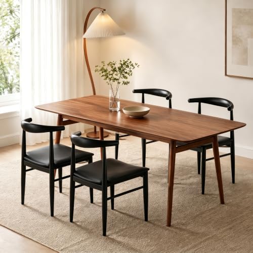 Yaheetech Mid Century Modern Dining Chairs Set of 4 Metal Legs Black Chair