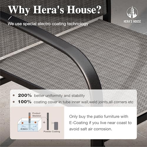HERA'S HOUSE 7pc Patio Dining Set, Outdoor Wood-Like Metal Table & 6 ...