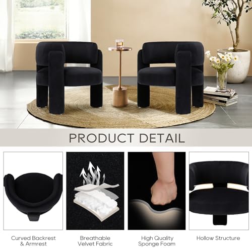 COLAMY Modern Accent Chair, Upholstered Barrel Chair with Curved Back,Black